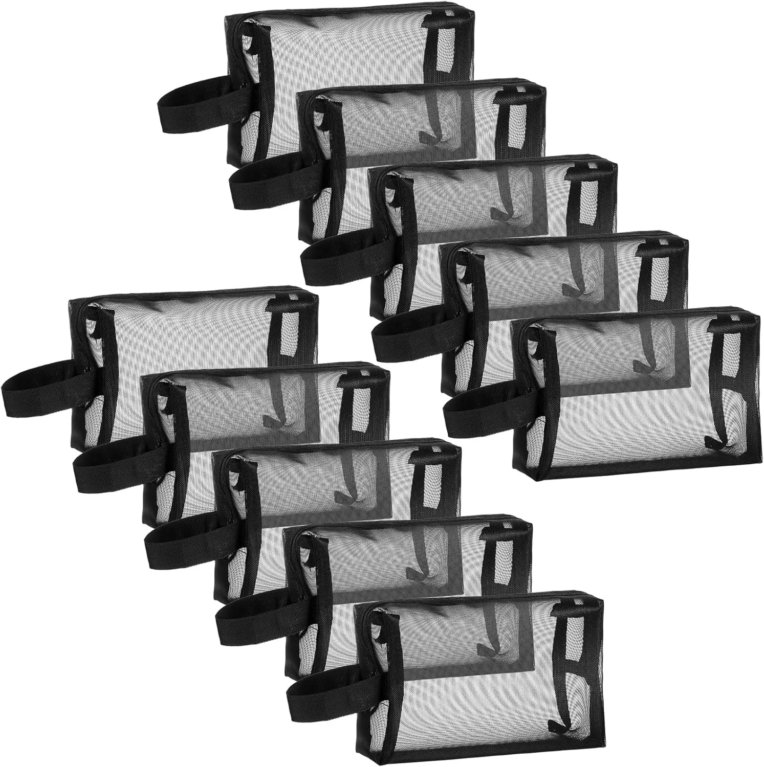 10 Pcs Mesh Makeup Bag Portable Travel Cosmetic Bag Black Breathable Mesh Zipper Pouch for Home Offices Travel Accessories Organizer(7.9 x 3.1 x 4.7 Inch)
