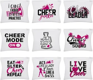 100 Pcs Goodie Bags - Frosted Plastic Makeup Case with Quotes; Team Presents, Cheer Zipper Pouch, 9 Designs (8 x 6 in)