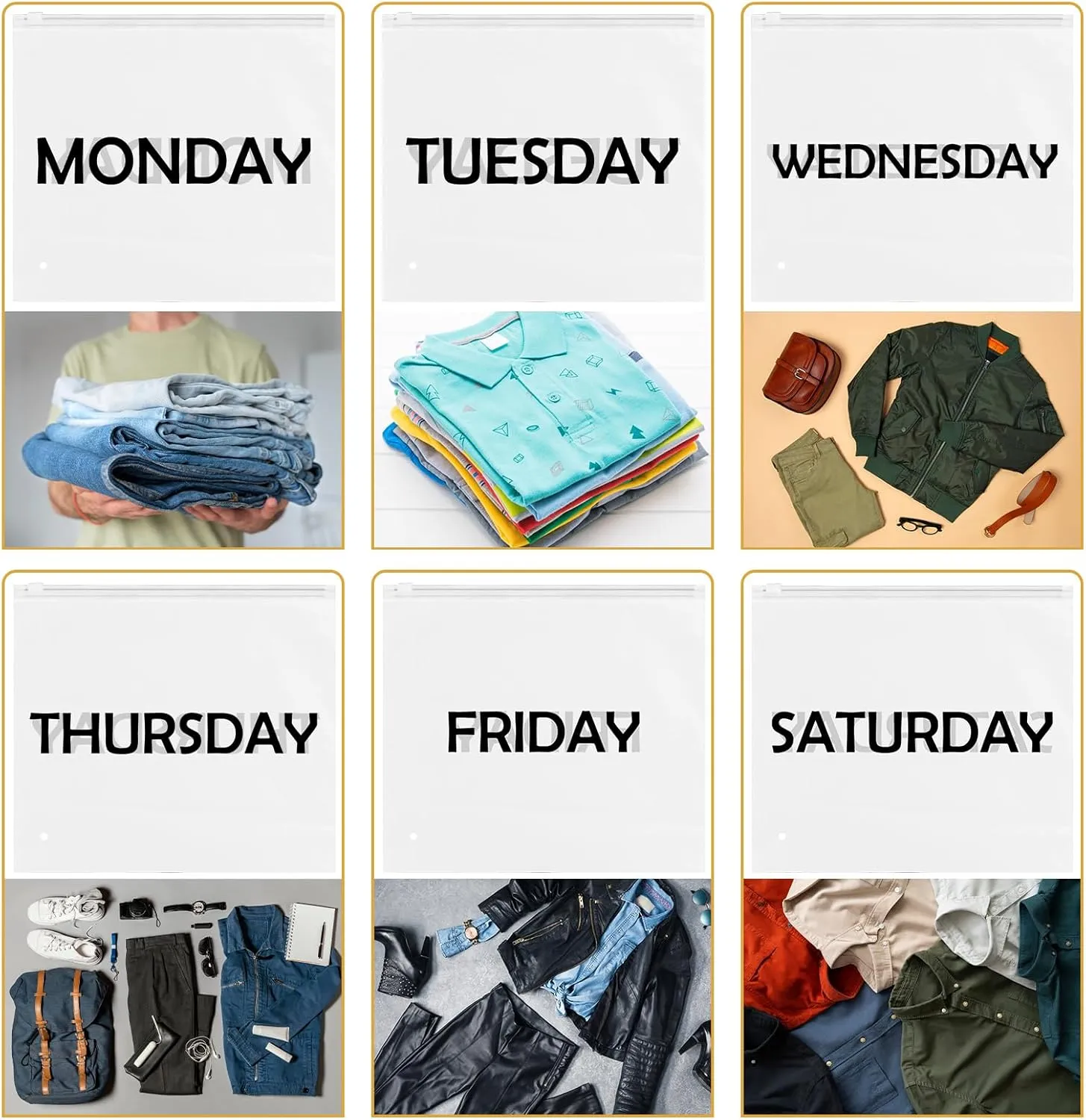 14pcs Days of Week Packing Cubes Luggage Organizers for Suitcase Plastic Zipper Bags for Travel Plastic Organizer Bags with Zipper Packing Cubes for Travel Days of the Week