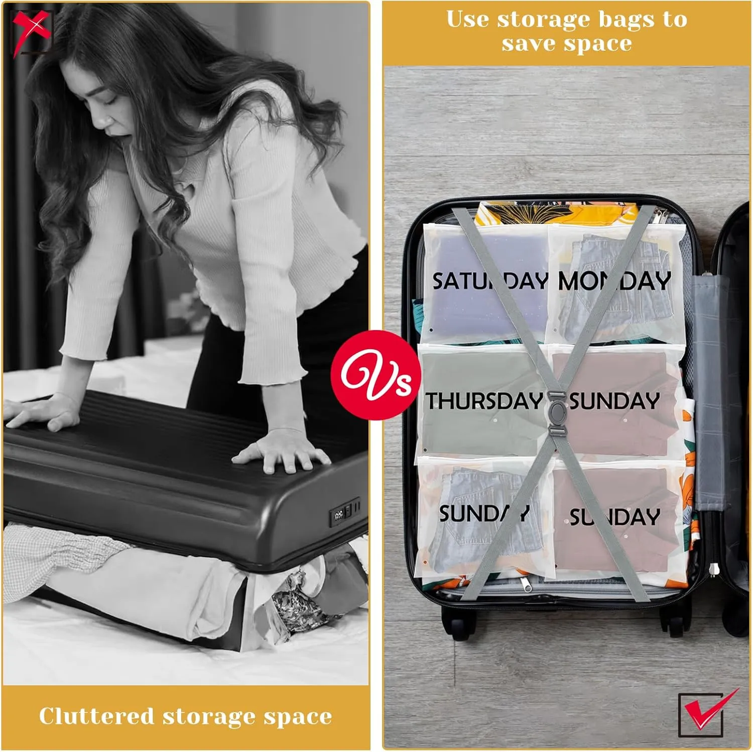 14pcs Days of Week Packing Cubes Luggage Organizers for Suitcase Plastic Zipper Bags for Travel Plastic Organizer Bags with Zipper Packing Cubes for Travel Days of the Week