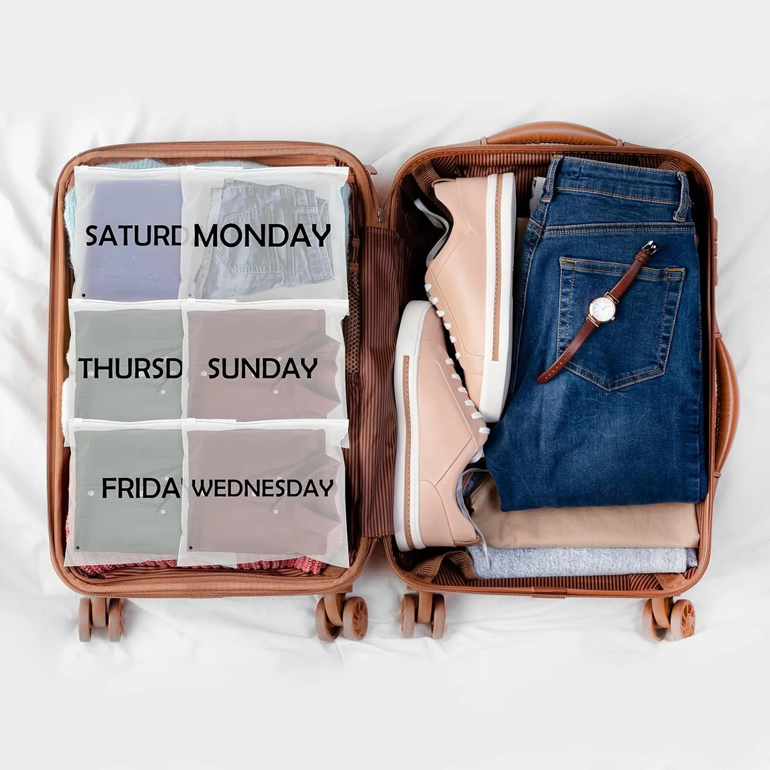 14pcs Days of Week Packing Cubes Luggage Organizers for Suitcase Plastic Zipper Bags for Travel Plastic Organizer Bags with Zipper Packing Cubes for Travel Days of the Week