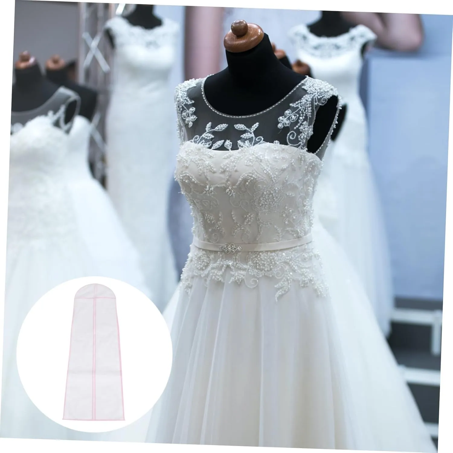 1Pc Nonwoven Wedding Dress Cover Bag Bridal Gown Storage Protector Edged Garment Bag for Traveling Clothing Storage Preserves Dress Appearance