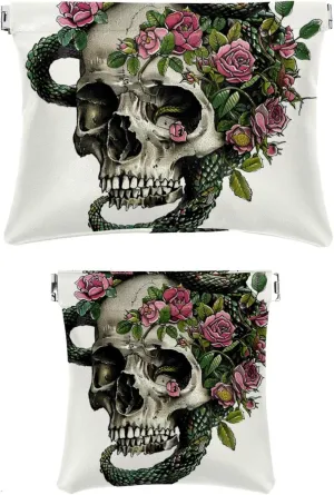 2 Pcs Faux Leather Pocket Cosmetic Bag, Small Makeup Pouch, Mini Pocket Pouch, Multifunctional Travel Storage Bag, Skull Flower Snake Halloween