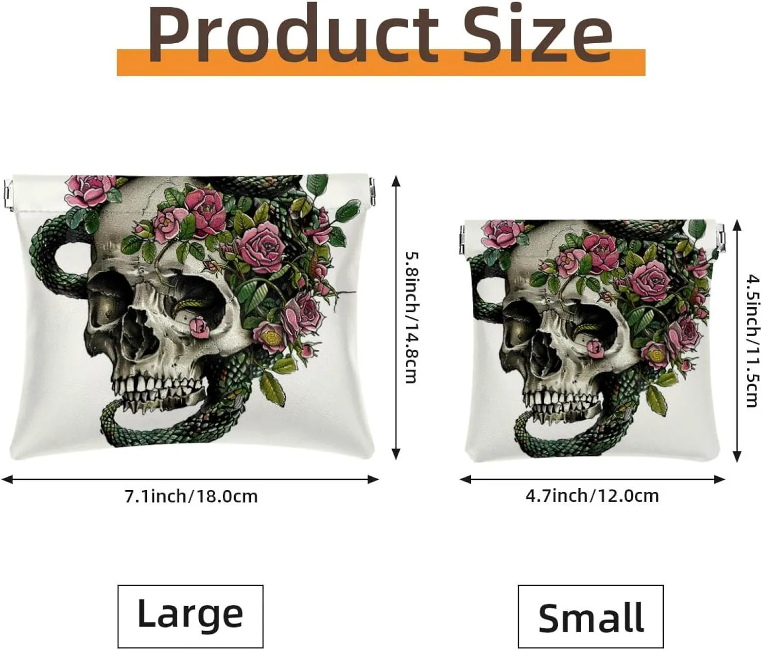 2 Pcs Faux Leather Pocket Cosmetic Bag, Small Makeup Pouch, Mini Pocket Pouch, Multifunctional Travel Storage Bag, Skull Flower Snake Halloween