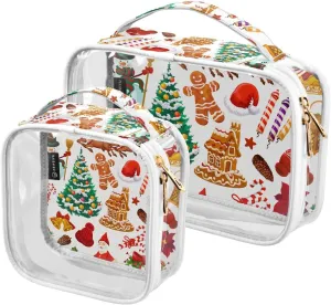 2 Pieces Large Clear Travel Toiletry Bag with Zippers, PVC Waterproof Travel Organizer, Christmas-decorations Plastic Tote Bags.