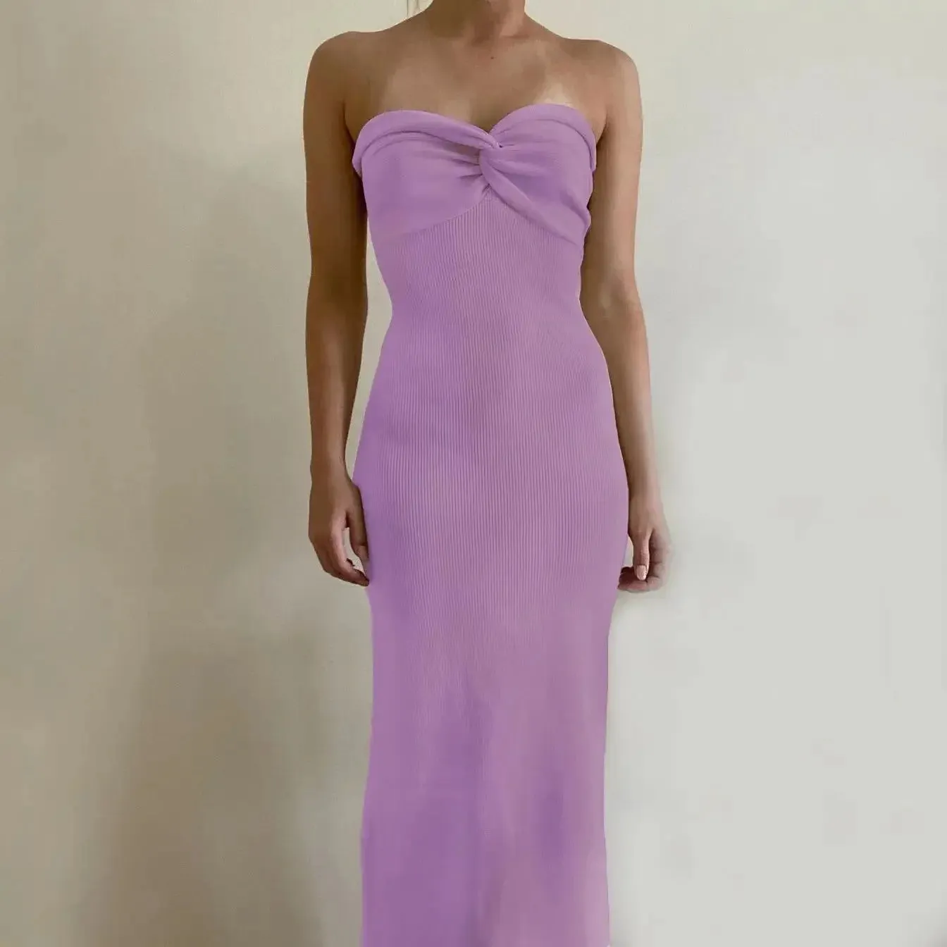 2024 Strapless Knit Maxi Summer Beach Party Bodycon Off-Shoulder Twist Knitting Backless Dress