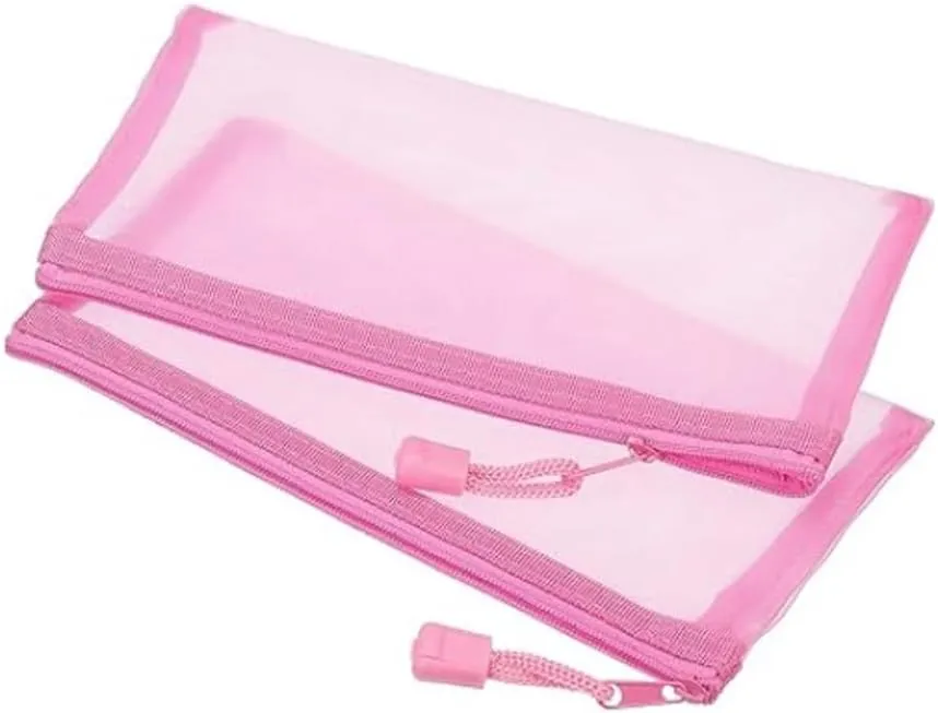 2PCS Multipurpose Mesh Nylon Cosmetics Bag with Zipper Reusable Packing Storage Bag Travel Pouch Toiletry Cosmetic Tools Holder for Daily Accessories Travel Vacation Business Trip (Pink)