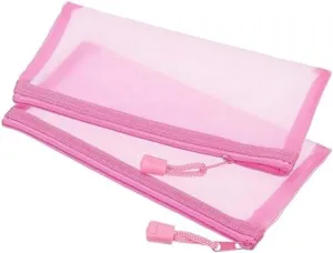 2PCS Multipurpose Mesh Nylon Cosmetics Bag with Zipper Reusable Packing Storage Bag Travel Pouch Toiletry Cosmetic Tools Holder for Daily Accessories Travel Vacation Business Trip (Pink)