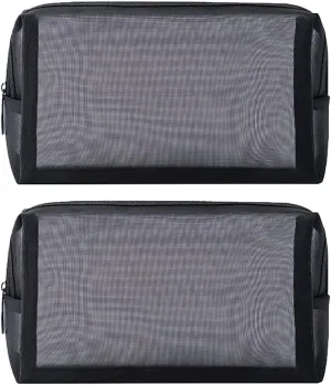 3 Pcs Mesh Makeup Bags See Through Cosmetic Bags Clear Toiletry Zipper Bag Large Capacity Pencil Pouches Portable Travel Makeup Pouch