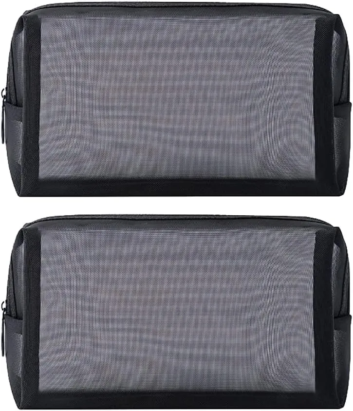 3 Pcs Mesh Makeup Bags See Through Cosmetic Bags Clear Toiletry Zipper Bag Large Capacity Pencil Pouches Portable Travel Makeup Pouch