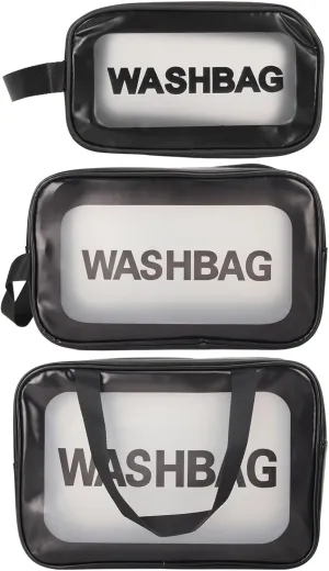 3pcs Makeup Translucent Toiletries Bags Waterproof Cosmetic Clear Toiletries Portable Plastic Travel Makeup Storage Set case Women Men Home Use Black