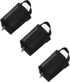 3Pcs Portable Square Mesh Storage Bag, Mesh Toiletry Bags Zippered Mesh Cosmetic Bag, Small Square Mesh Coin Purse Storage Carry Pouch for Travel (3PCS Black)