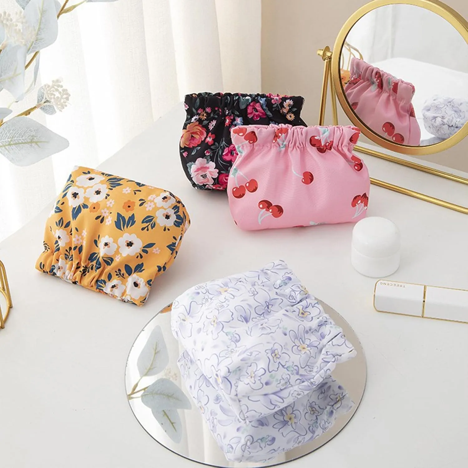 4Pack Treadcrck Portable Mini Storage Bag, Portable Mini Storage Bag for Purse, Mini Portable Storage Bags, No Zipper Self-Closing Mini Makeup Bag Organizer (4pcs C)