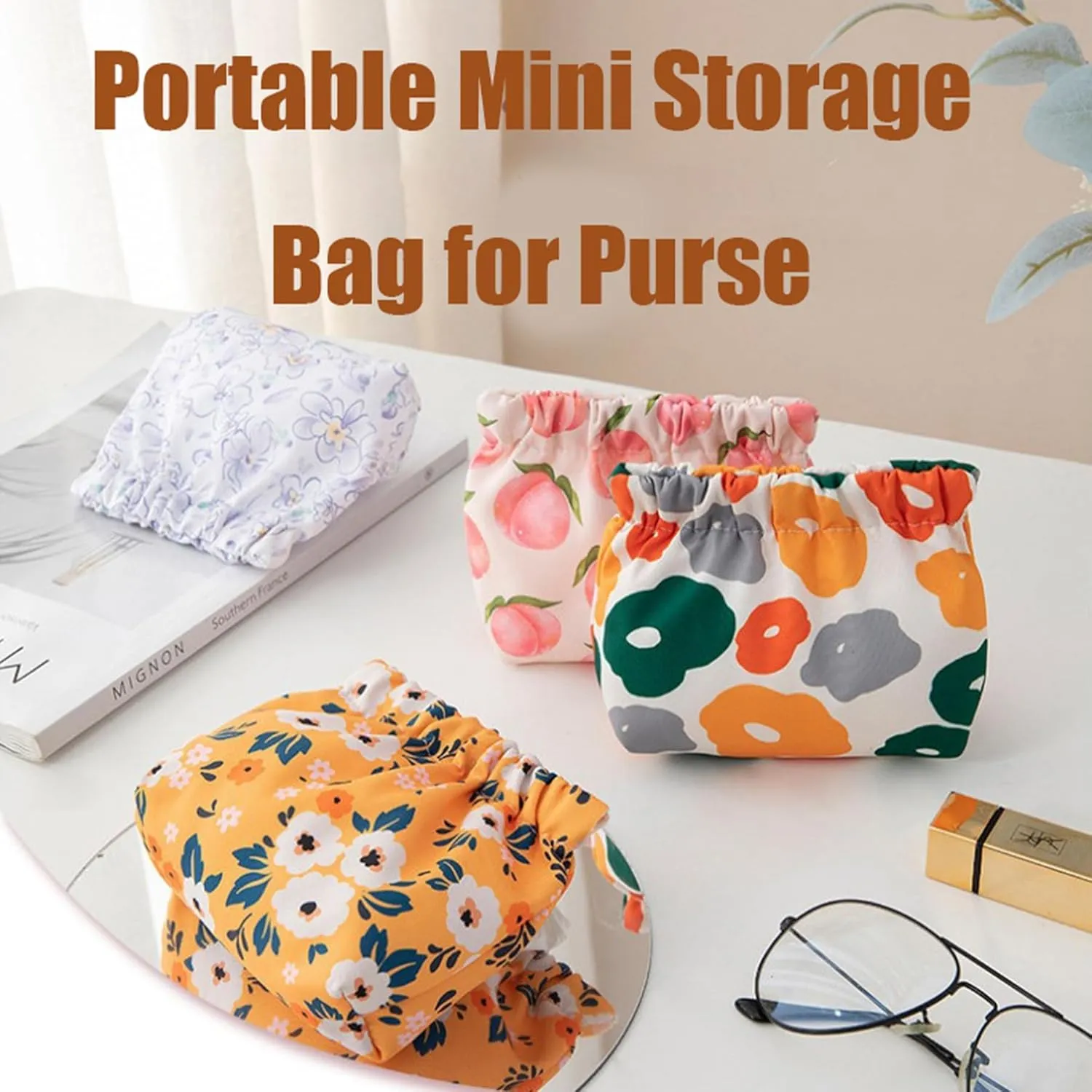4Pack Treadcrck Portable Mini Storage Bag, Portable Mini Storage Bag for Purse, Mini Portable Storage Bags, No Zipper Self-Closing Mini Makeup Bag Organizer (4pcs C)