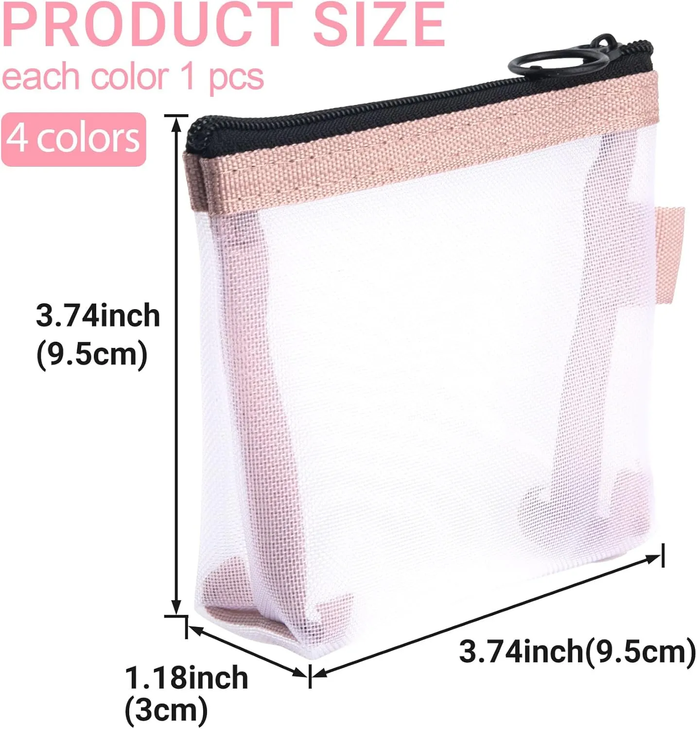 4pcs Mini Mesh Bag with Zipper, Clear Nylon Mesh Pouches, Portable Travel Makeup Organizer Bags for Cosmetic Lipstick Keys Headphones- Blue & Pink & Green & Yellow