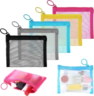 5pk Small Mesh Pouch 4" x 5"Clear Mini Purse Travel Cosmetic Zipper Mesh Bank Mini Pocket Cosmetic Bag