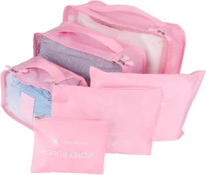 6 Set Travel Storage Bags, Multifunctional Travel Luggage Organizer Clothing Sorting Packages Travel Packing Pouches Packing Cubes (Pinkish)