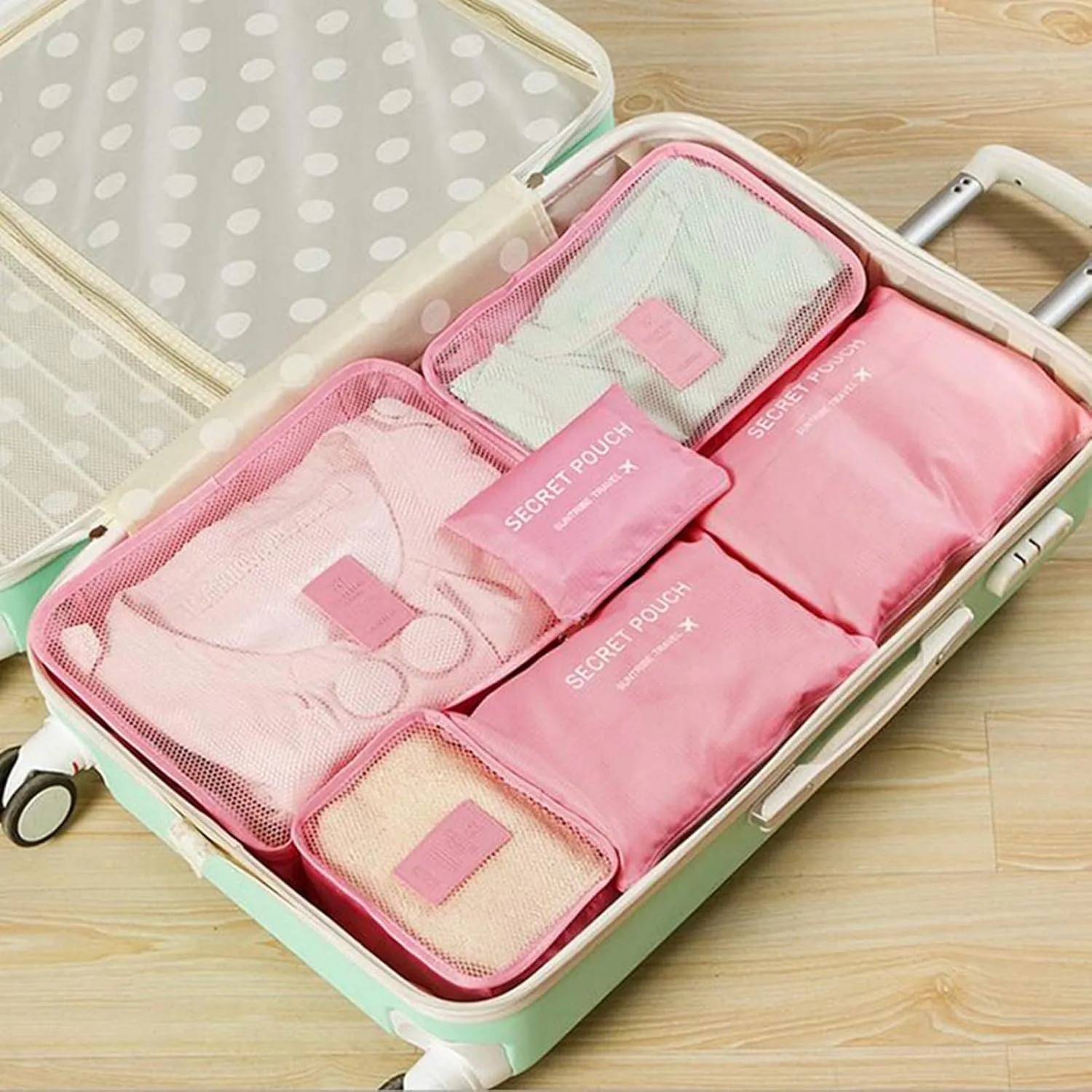 6 Set Travel Storage Bags, Multifunctional Travel Luggage Organizer Clothing Sorting Packages Travel Packing Pouches Packing Cubes (Pinkish)