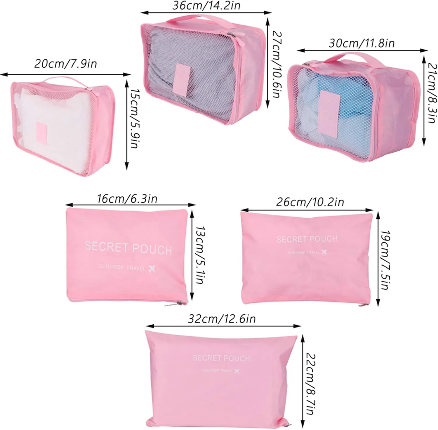6 Set Travel Storage Bags, Multifunctional Travel Luggage Organizer Clothing Sorting Packages Travel Packing Pouches Packing Cubes (Pinkish)
