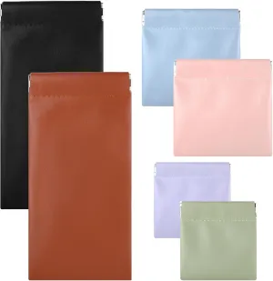 6Pcs Pocket Cosmetic Bags, Small Pouches Makeup Bag for Purse Organizer Pouch No Zipper Waterproof Leather Mini Travel Storage Bag for Cosmetic Jewelry Coin Change Cards Key