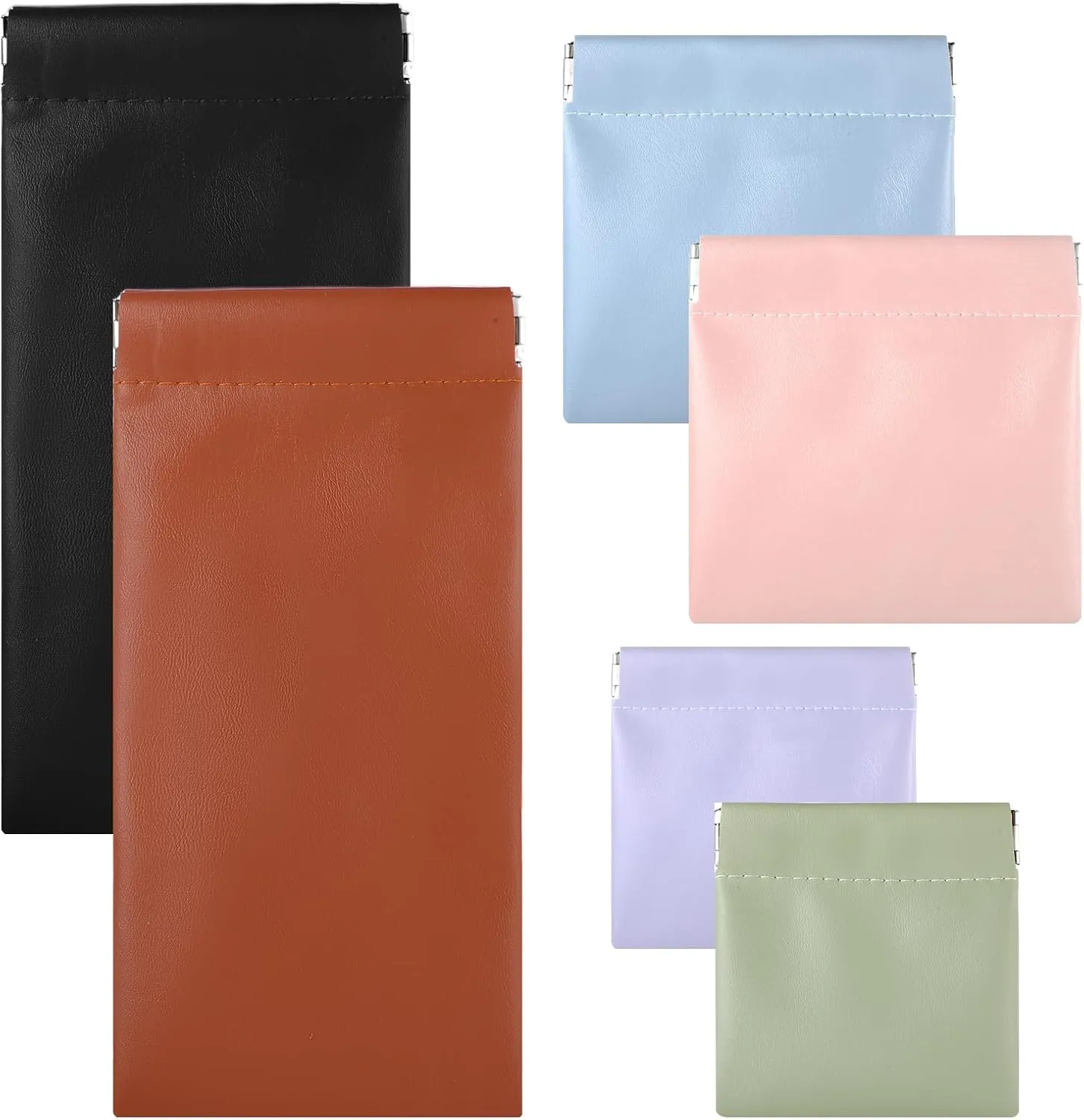 6Pcs Pocket Cosmetic Bags, Small Pouches Makeup Bag for Purse Organizer Pouch No Zipper Waterproof Leather Mini Travel Storage Bag for Cosmetic Jewelry Coin Change Cards Key