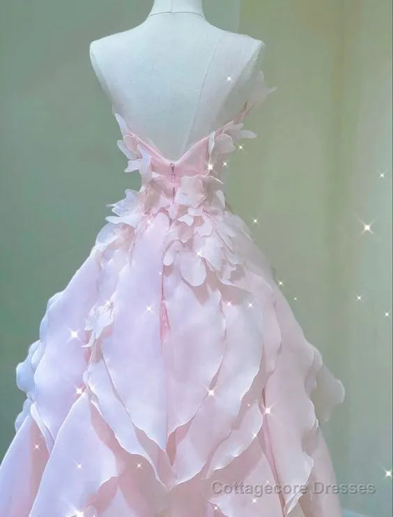 A Line Pink Long Prom Dresses,Strapless Evening Gown