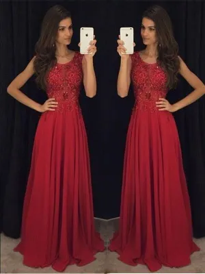 A-Line/Princess Sleeveless Scoop Chiffon Beading Floor-Length Dresses