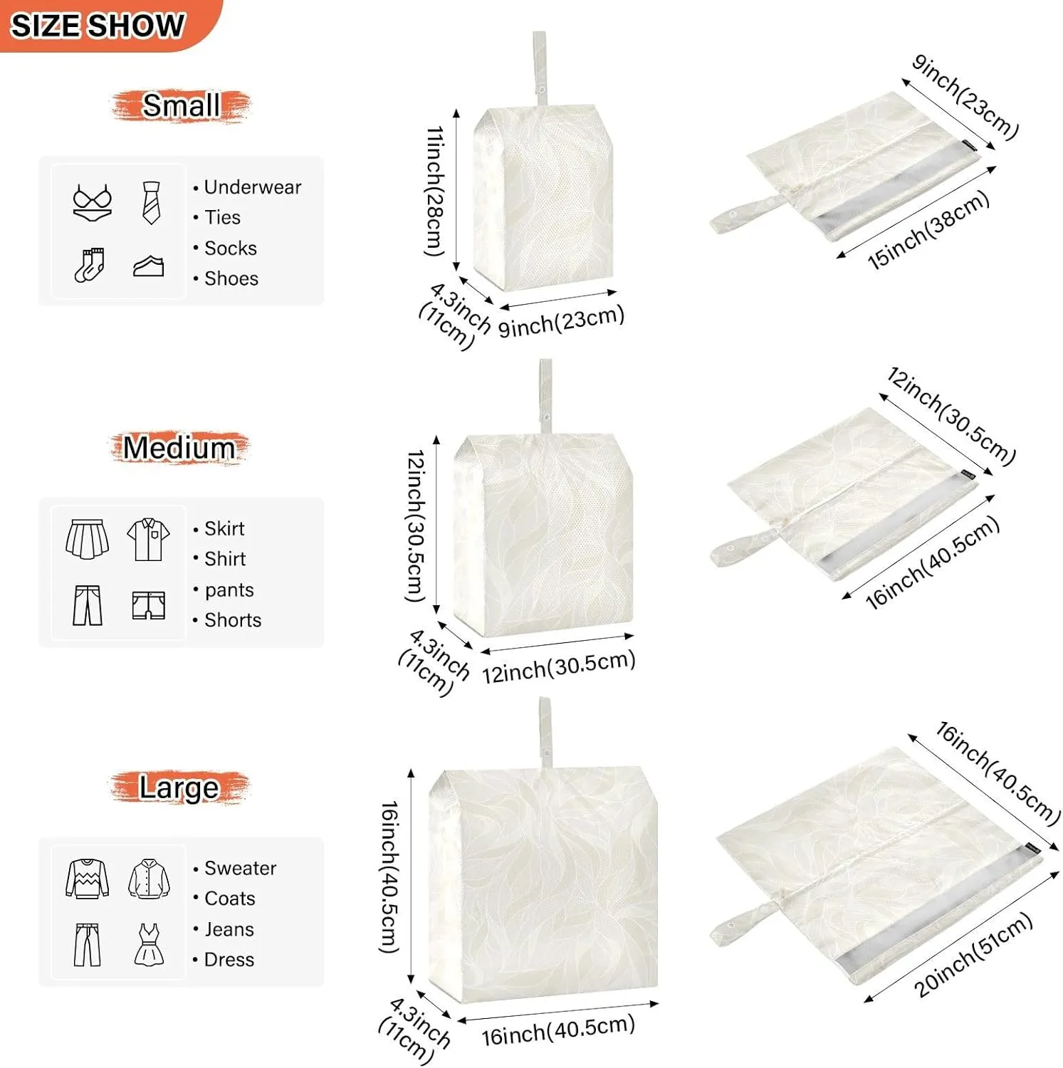 Abstract Grey White 3 Set Travel Packing Cubes For Suitcases, Foldable, Garment Bag Closet Storage, Luggage Space Saver, Luggages Management Personnel