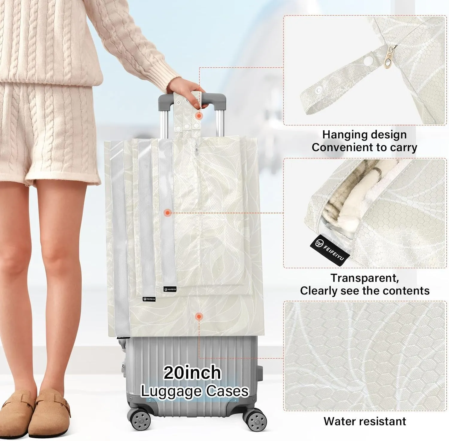 Abstract Grey White 3 Set Travel Packing Cubes For Suitcases, Foldable, Garment Bag Closet Storage, Luggage Space Saver, Luggages Management Personnel