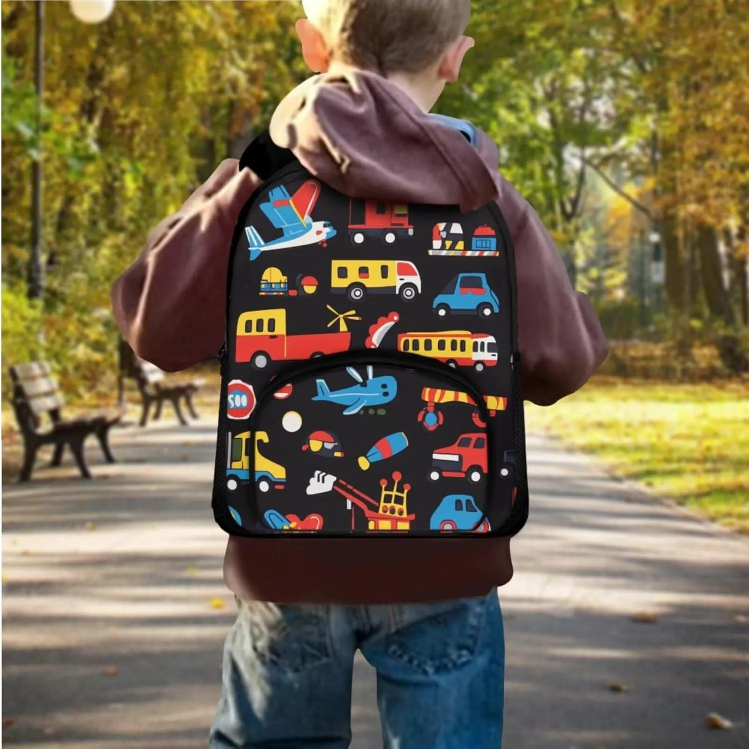 Airplane Backpack Kids Car Lightweight Boys Bookbag with Lunch Box Breathable School Bag with Lunch Bag Preschool Diaper Bags for Daycare 3 Pcs Back to School GIfts