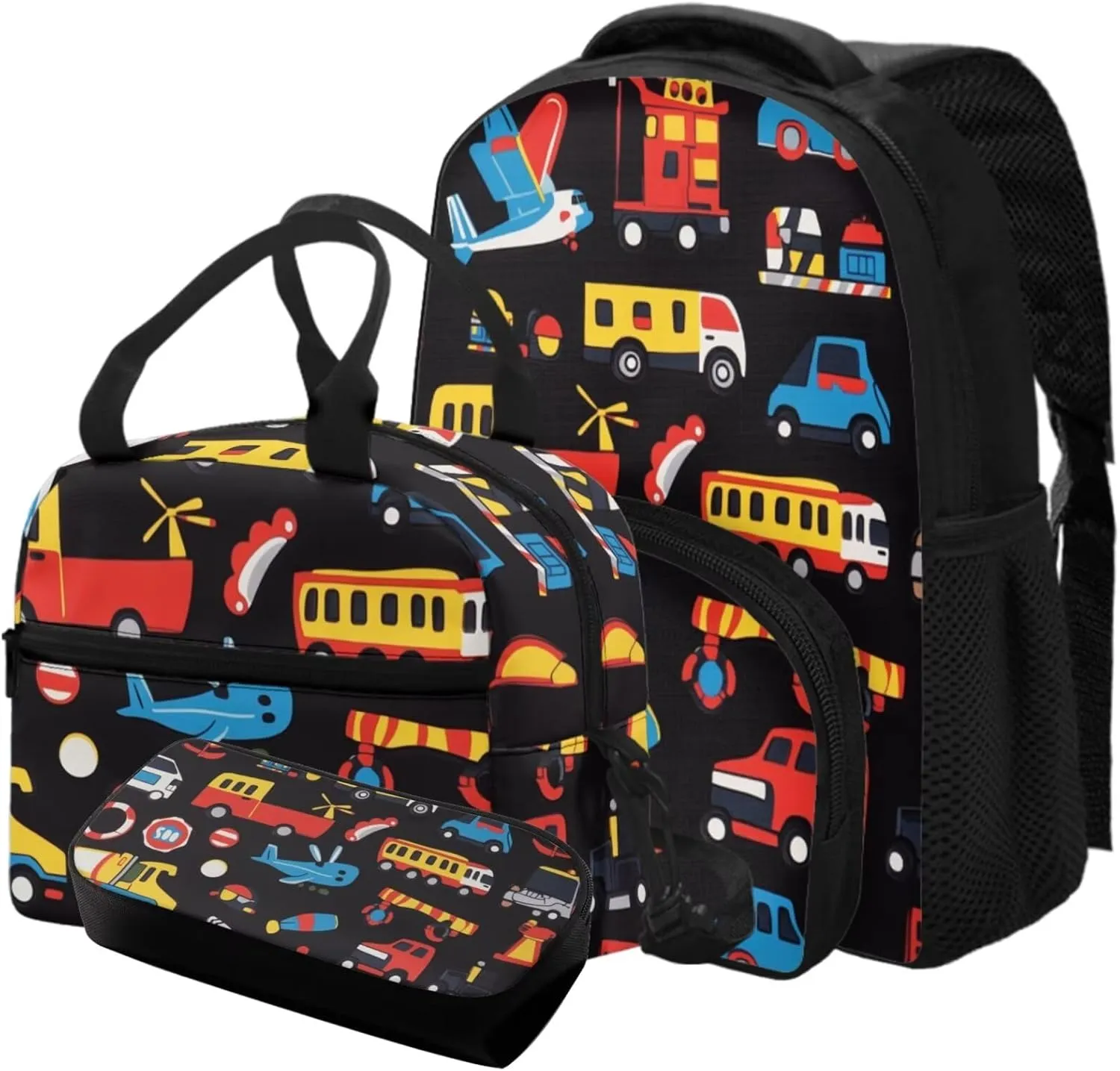Airplane Backpack Kids Car Lightweight Boys Bookbag with Lunch Box Breathable School Bag with Lunch Bag Preschool Diaper Bags for Daycare 3 Pcs Back to School GIfts