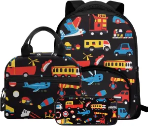 Airplane Backpack Kids Car Lightweight Boys Bookbag with Lunch Box Breathable School Bag with Lunch Bag Preschool Diaper Bags for Daycare 3 Pcs Back to School GIfts
