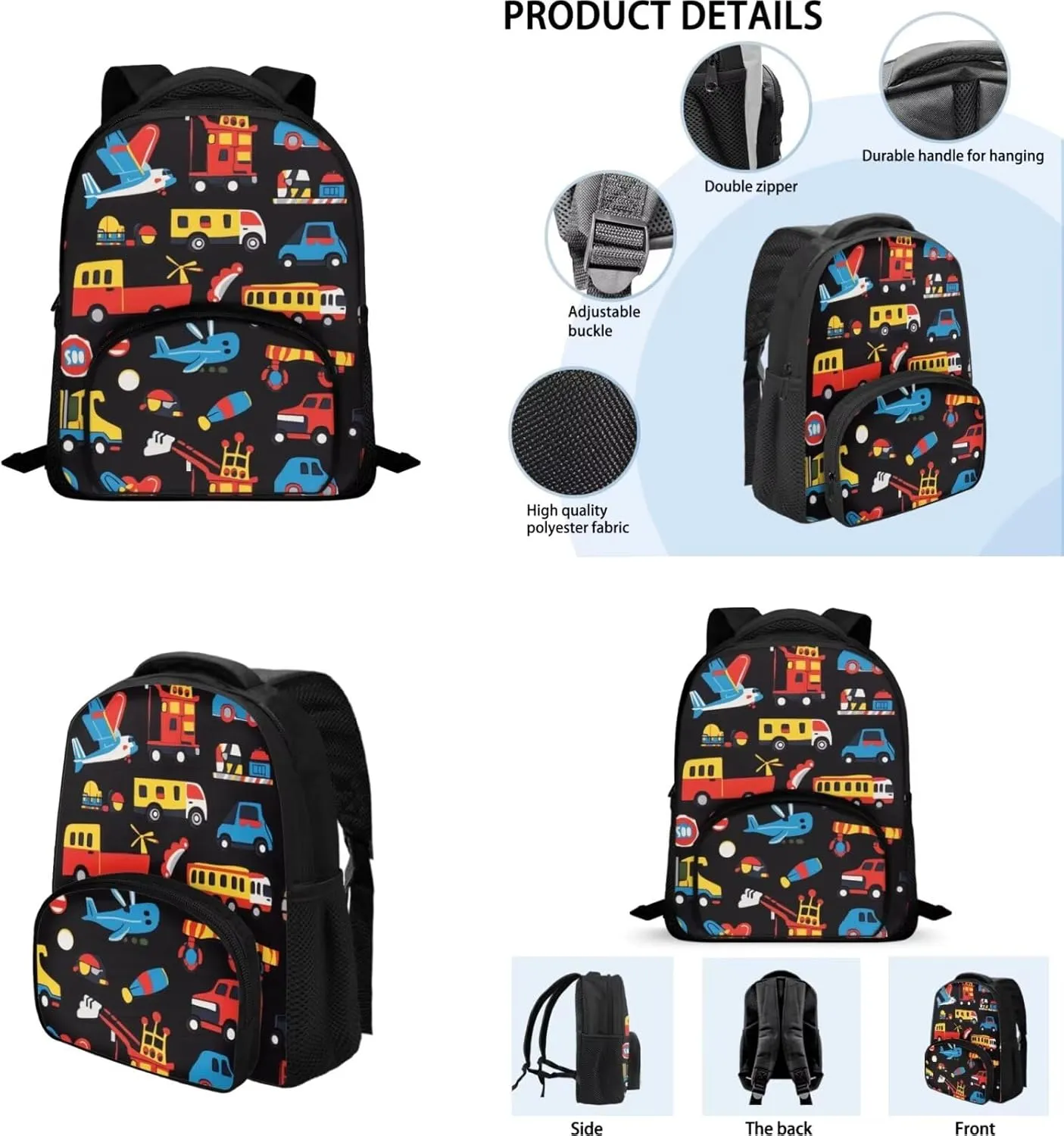 Airplane Backpack Kids Car Lightweight Boys Bookbag with Lunch Box Breathable School Bag with Lunch Bag Preschool Diaper Bags for Daycare 3 Pcs Back to School GIfts