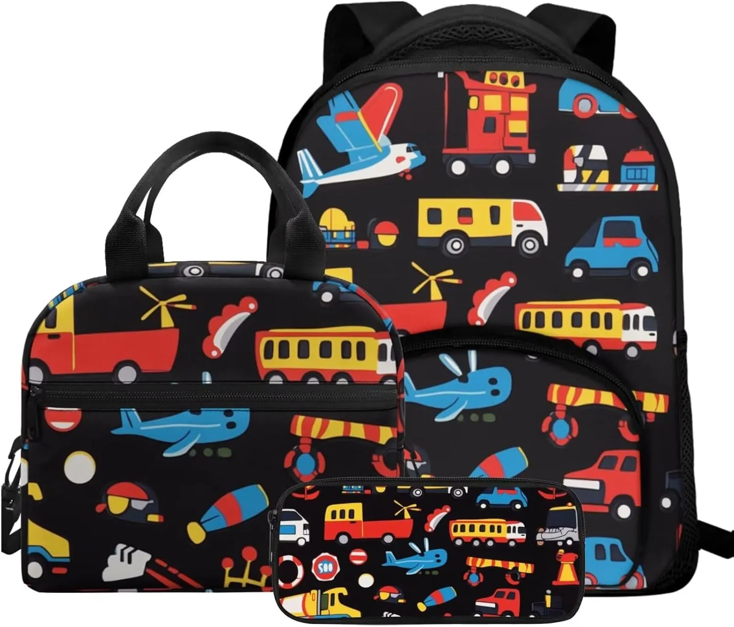 Airplane Backpack Kids Car Lightweight Boys Bookbag with Lunch Box Breathable School Bag with Lunch Bag Preschool Diaper Bags for Daycare 3 Pcs Back to School GIfts