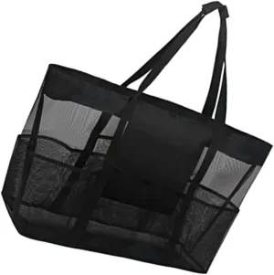Alipis Practical Beach Mesh Tote Bag with Carrying Straps Portable Clothes Storage Pouch for Travel and Bathroom Use for Collecting Shells Black