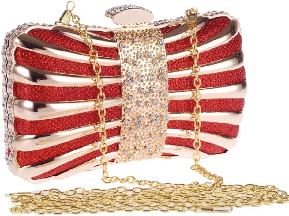 Alloy Studded Dinner Party Bag Europe and The United States Clutch Women's Bag Small Square Chain Women's Bag(D)