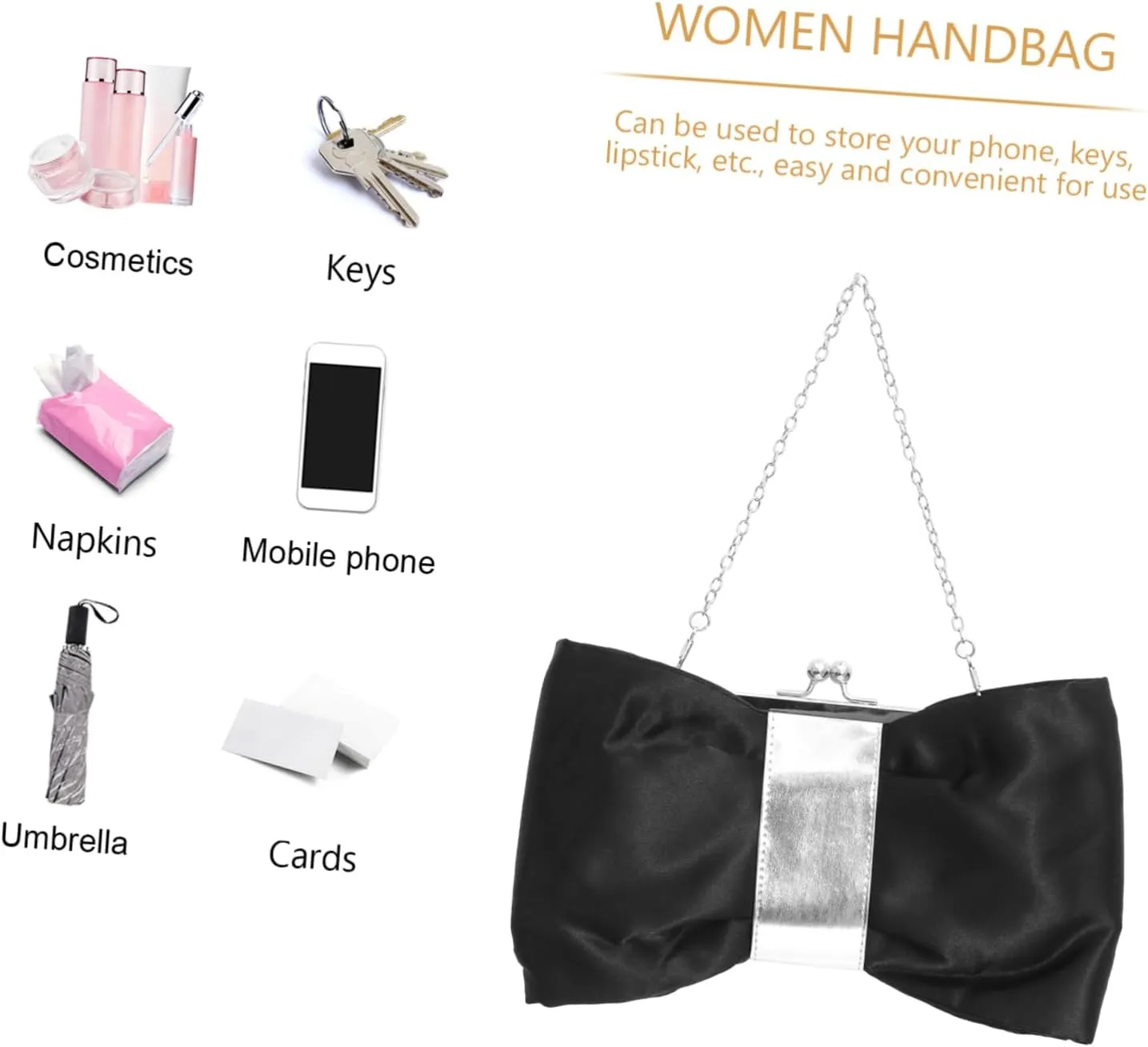 Amosfun 2pcs Evening Bag Satin Flap Bow Clutch Women Diagonal Package Dinner Bag Evening Clutch