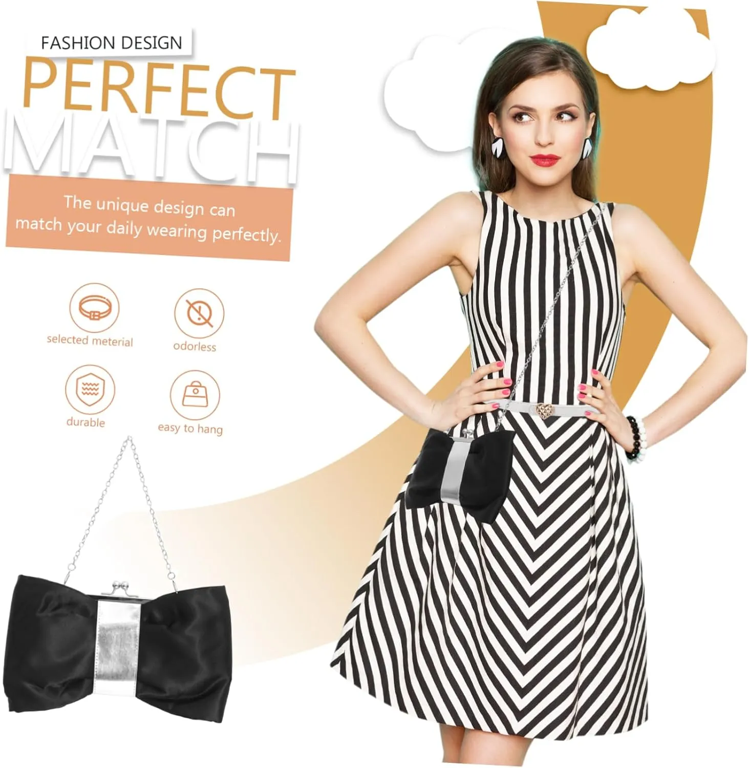 Amosfun 2pcs Evening Bag Satin Flap Bow Clutch Women Diagonal Package Dinner Bag Evening Clutch
