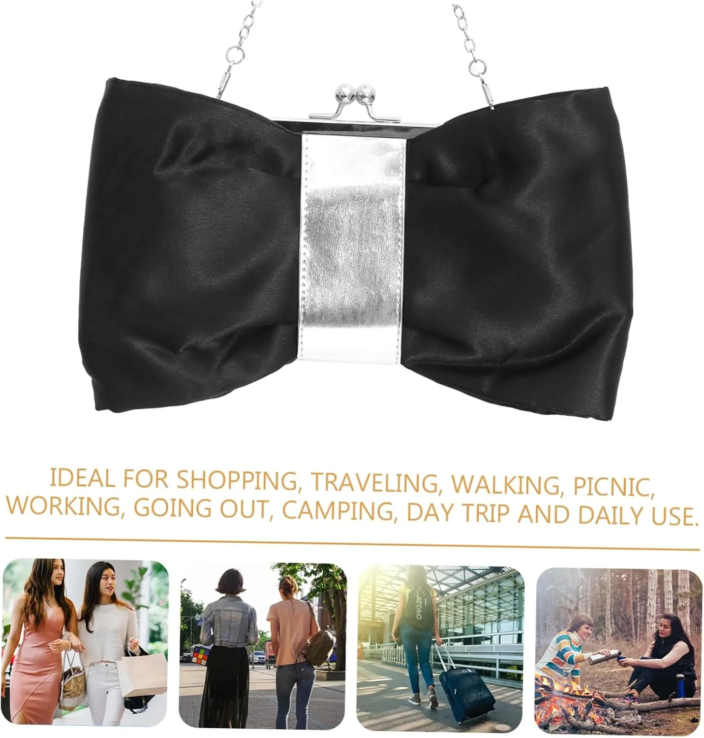 Amosfun 2pcs Evening Bag Satin Flap Bow Clutch Women Diagonal Package Dinner Bag Evening Clutch