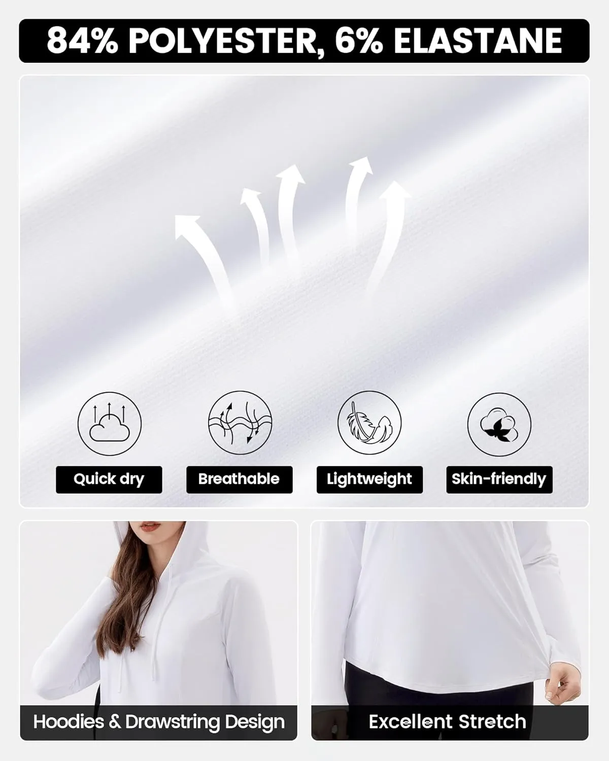 Angel season Sun Shirt for Women Long Sleeve Hoodies Lightweight Hiking Elastic Workout Clothing Fishing Running Outdoor