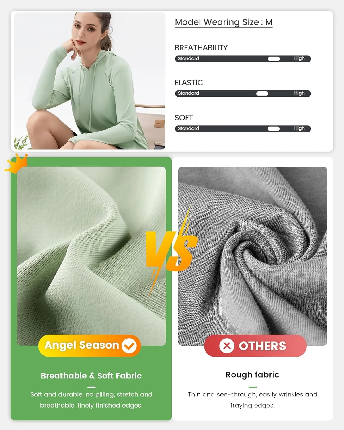 Angel season Sun Shirt for Women Long Sleeve Hoodies Lightweight Hiking Elastic Workout Clothing Fishing Running Outdoor