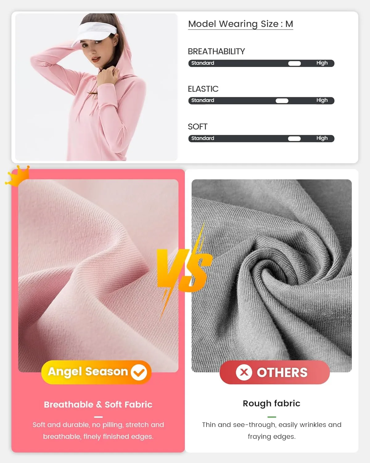 Angel season Sun Shirt for Women Long Sleeve Hoodies Lightweight Hiking Elastic Workout Clothing Fishing Running Outdoor