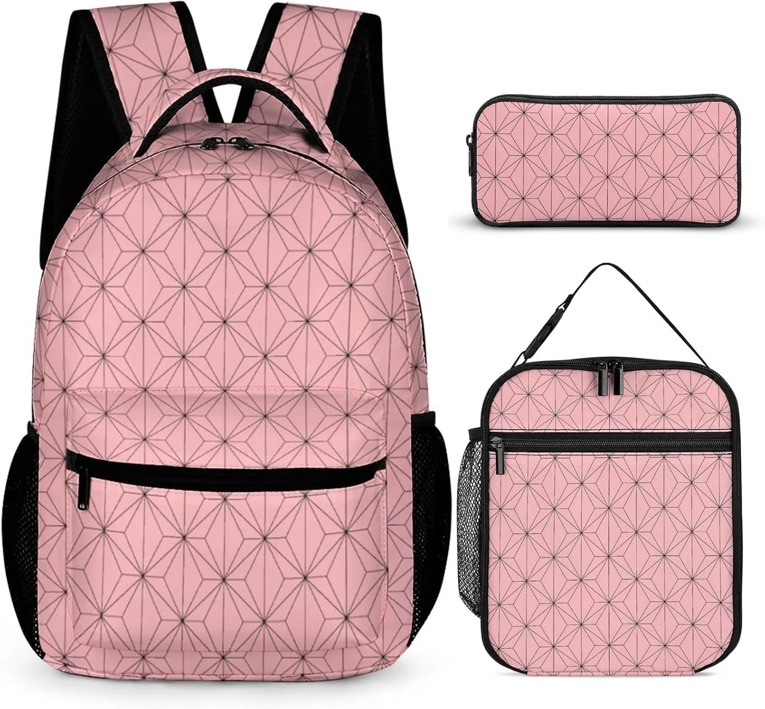 Anime Laptop Backpack Bundle for Men and Women, Portable Lunch Box Washable Bags (Pink, One Size)