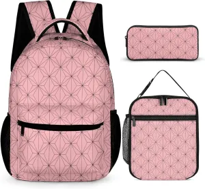 Anime Laptop Backpack Bundle for Men and Women, Portable Lunch Box Washable Bags (Pink, One Size)