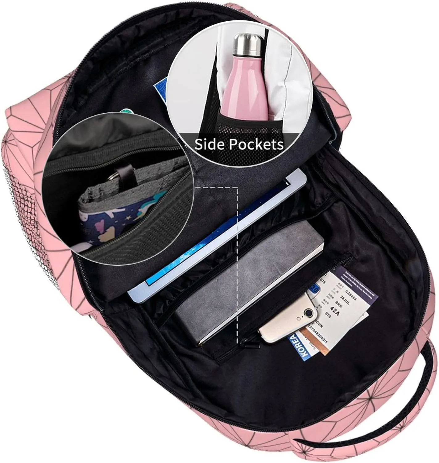 Anime Laptop Backpack Bundle for Men and Women, Portable Lunch Box Washable Bags (Pink, One Size)