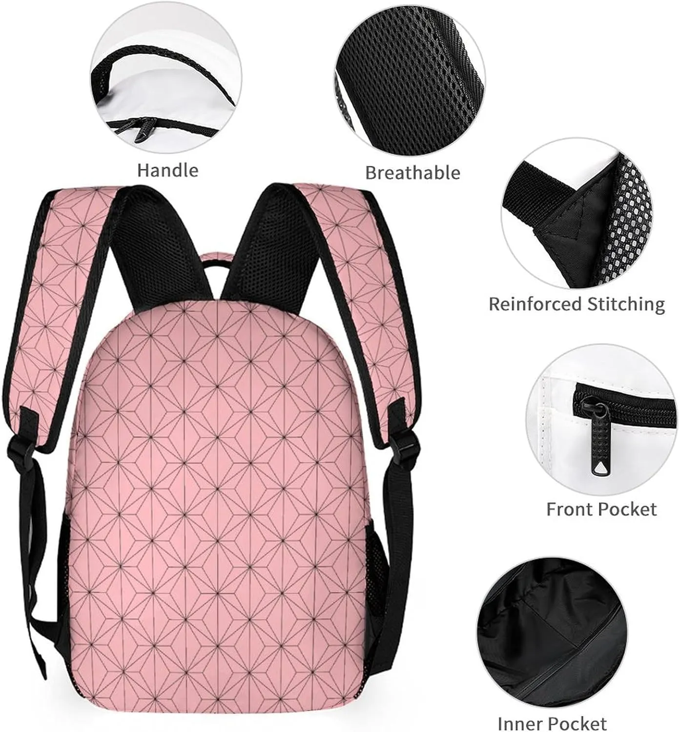 Anime Laptop Backpack Bundle for Men and Women, Portable Lunch Box Washable Bags (Pink, One Size)