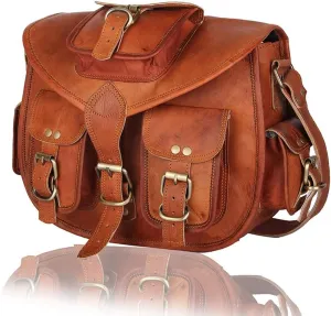 ANUENT Leather Bags 13 Handmade Designer Real Leather Satchel Saddle Tablet Bag Retro Rustic Vintage