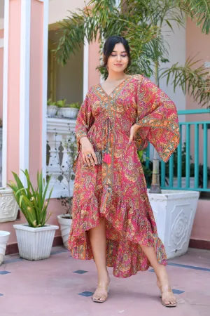 Asymmetric Bell Sleeves Boho Printed Maxi Dress