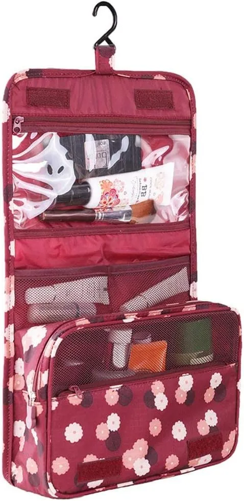 Axgo Multifunctional Cosmetic Portable Travel Folding Make up Toiletry Bags with Hook, Red