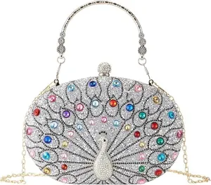 Beaguful Women's Evening Bags Sparkly Rhinestone Clutch Purses Luxury Handbags Oval Silver/Multicolor